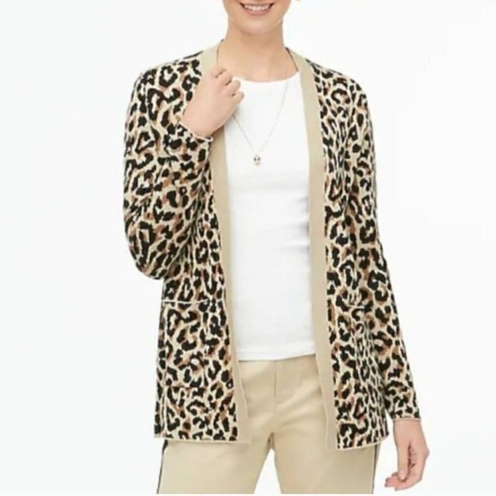 J. Crew Leopard Open Front Cardigan Sweater Mobwife Size M